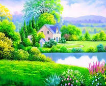 Белый домик у озера