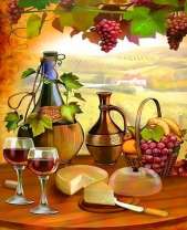 Вино и сыр на фоне виноградников