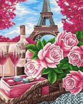 Розы и вино на фоне Эйфелевой башни