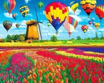 Полет воздушных шаров над полем тюльпанов