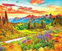 Густой лес и горы