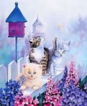 Три котёнка на заборе и бабочки