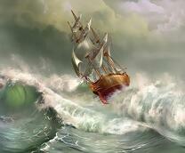 Корабль проходит через сильный шторм