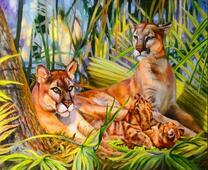 Львы на отдыхе жарким солнечным днем