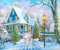 Милый домик под зимним снегом