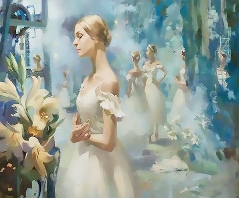 Картина по номерам 40x50 Девушки в белых платьях и лилии