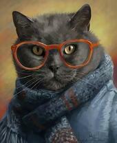 Кот в очках и с шарфом