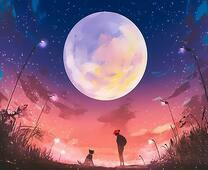 Девушка и пёс под полной луной