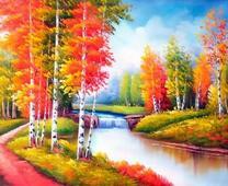 Желтые берёзы вдоль реки