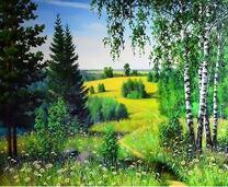 Тропинка вдоль холмов с ромашками и деревьями