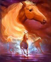 Три красивые лошадки на берегу