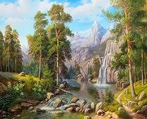 Водопад, горы и летний лес