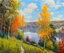 Начало осени в лесу у широкой реки