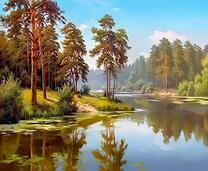 Высокие сосны на самом берегу тихой реки