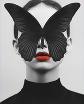 Девушка с черной большой бабочкой на лице