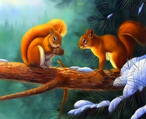 Две белочки с шишками