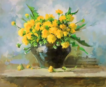 Букет одуванчиков в чугунке