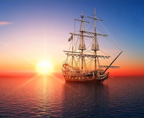 Обворожительный закат и корабль в море