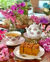 Вкусное чаепитие и букет цветов