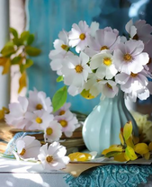 Нежный летний букетик в голубой вазе