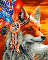 Портрет лисы с перьями