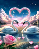 Влюбленные лебеди на озере