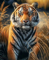 Тигр среди осеннего пейзажа