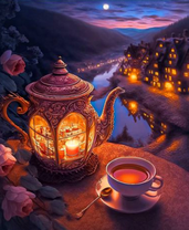 Чай и чайничек со свечой