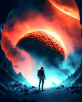 Космонавт на фоне планет