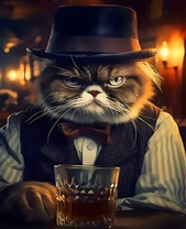 Суровый кот со стаканом виски