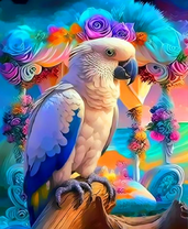 Светлый попугай у цветочной арки