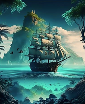 Парусный корабль возле забытого острова