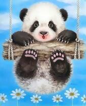 Панда качается над ромашками