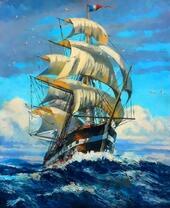 Французский фрегат на море