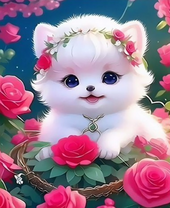 Маленькая милая собачка среди роз