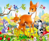 Оленица, ее малыш и другие друзья