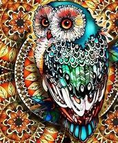 Яркая сова на осенних цветах