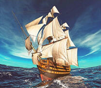 Могучий корабль в морской пучине