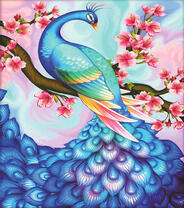 Большой павлин на ветке сакуры