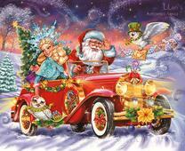 Дед Мороз со Снегурочкой на красной машине