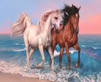 Пара лошадей и прибрежные волны