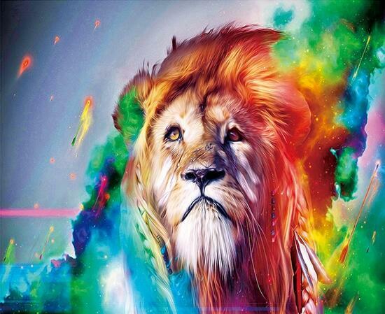 Алмазная мозаика частичная выкладка 21x25 Красивый лев в радужном дыму