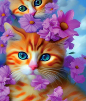 Рыжие котята среди сиреневых цветов