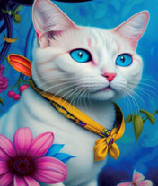 Голубоглазая кошечка среди цветов