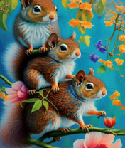 Три милые белочки на ветке