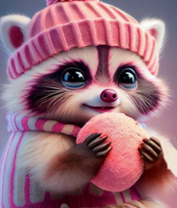 Милый енот с печенькой