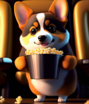 Милый смешной песик с попкорном