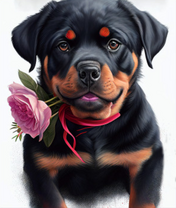 Ротвейлер с розовой розой