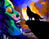 Девушка и волчица при полной луне