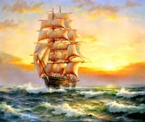 Большой корабль на закате